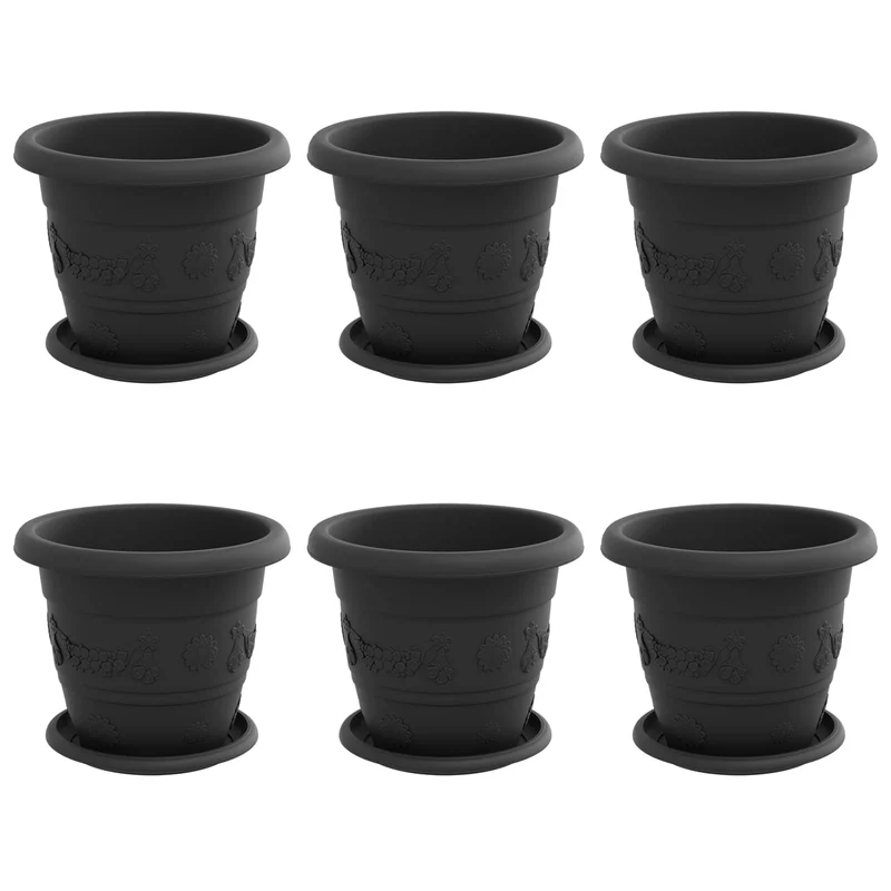 Macetas 6 Uds. Negro Ø 22 X 18 Cm Plástico