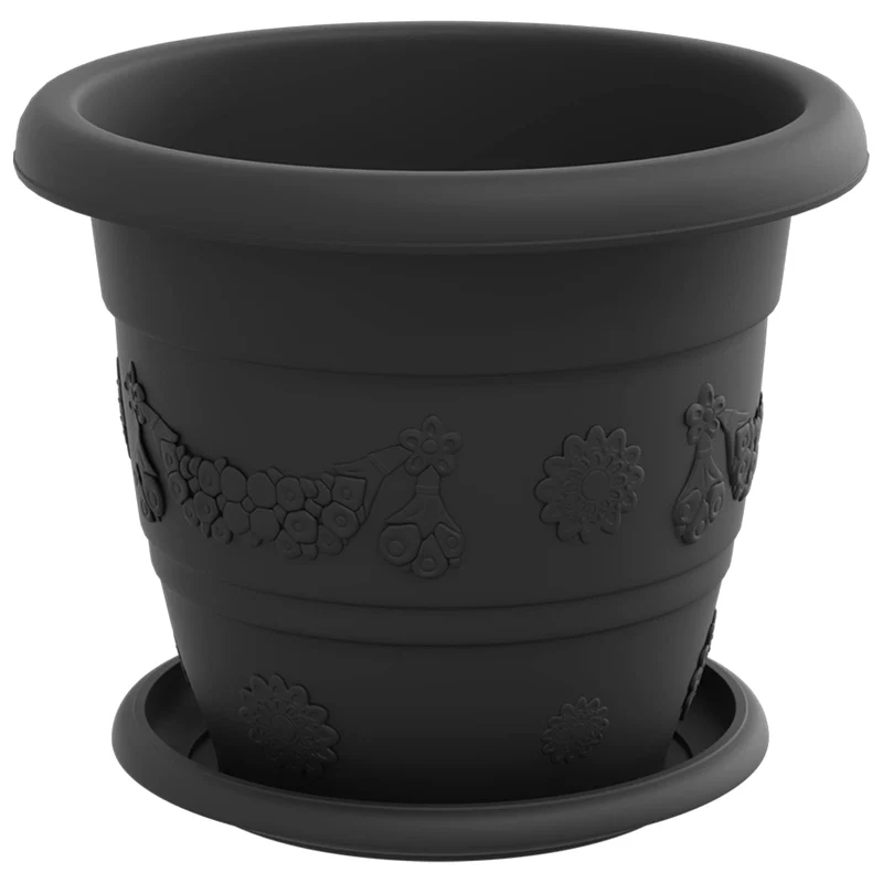 Macetas 6 Uds. Negro Ø 22 X 18 Cm Plástico