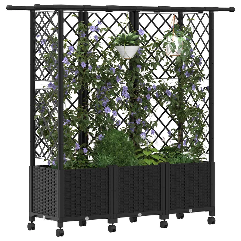 Cama Elevada Con Trellis Y Techo Negro 163,5 X 40 X 142 Cm Pp