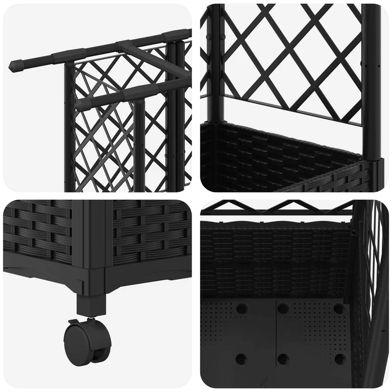 Cama Elevada Con Trellis Y Techo Negro 163,5 X 40 X 142 Cm Pp