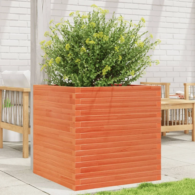 Jardinera De Madera Maciza De Pino Marrón Cera 70x70x68,5 Cm