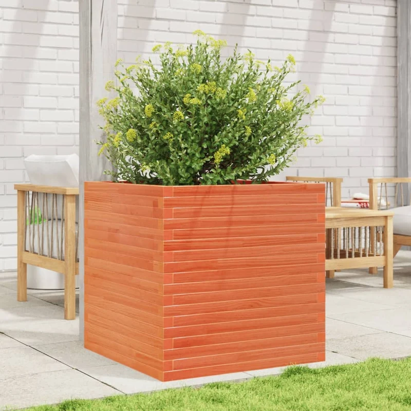 Jardinera De Madera Maciza De Pino Marrón Cera 70x70x68,5 Cm