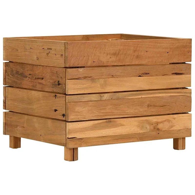 Arriate Elevado Madera De Teca Reciclada Y Acero 50x40x38 Cm