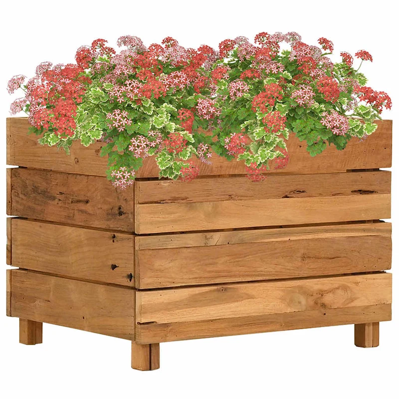 Arriate Elevado Madera De Teca Reciclada Y Acero 50x40x38 Cm