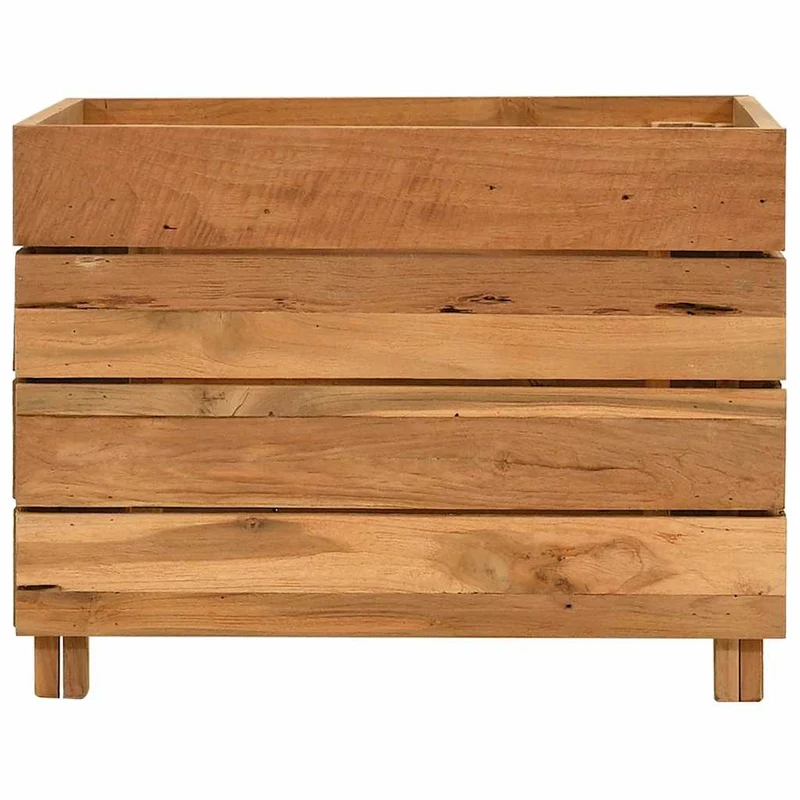 Arriate Elevado Madera De Teca Reciclada Y Acero 50x40x38 Cm