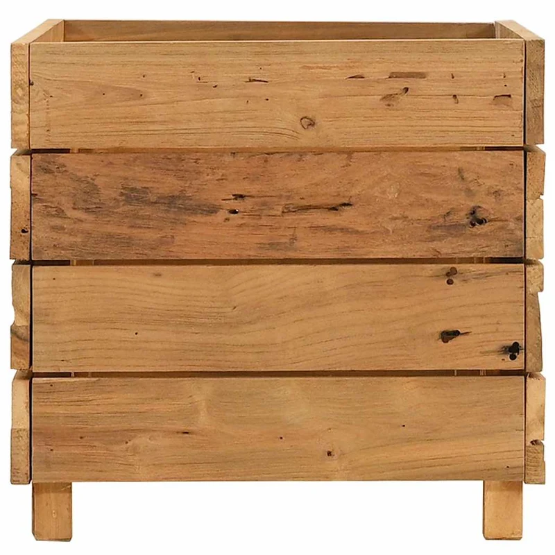 Arriate Elevado Madera De Teca Reciclada Y Acero 50x40x38 Cm