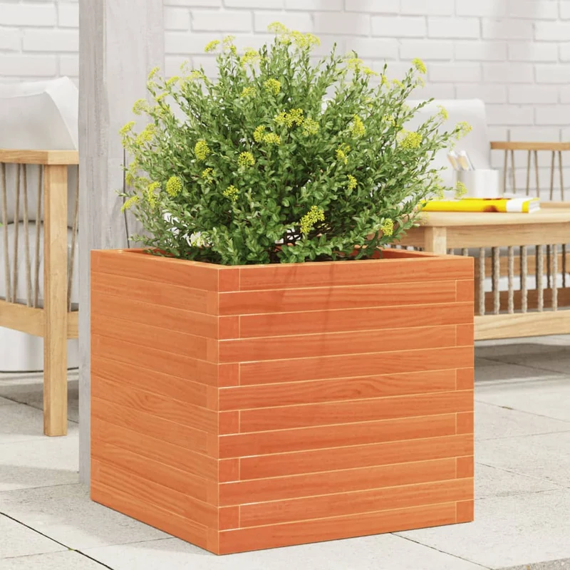 Jardinera Exterior Madera Maciza Pino Marrón Cera 50x50x46 Cm