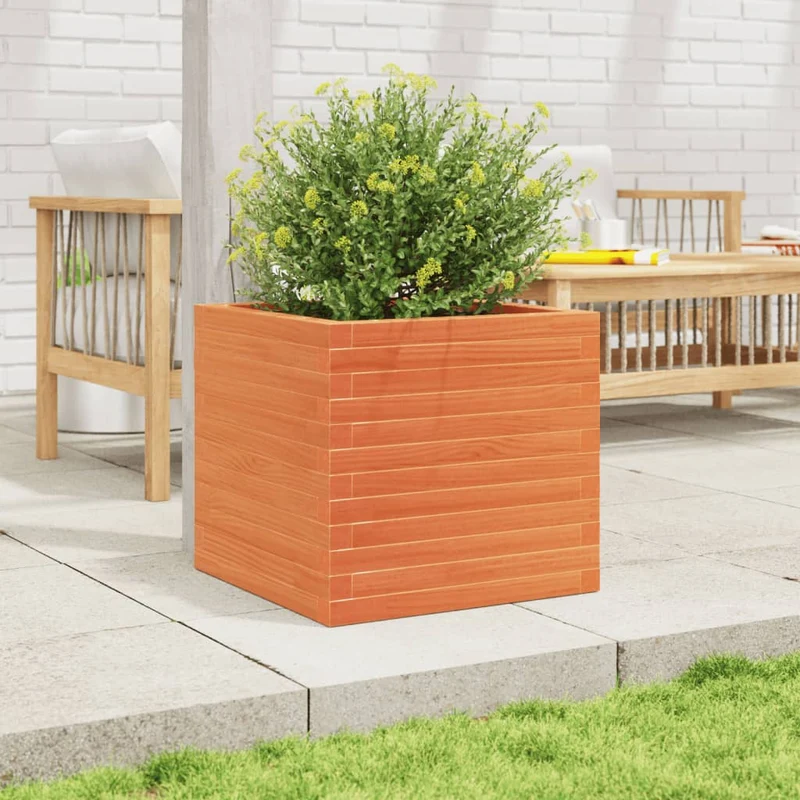 Jardinera Exterior Madera Maciza Pino Marrón Cera 50x50x46 Cm
