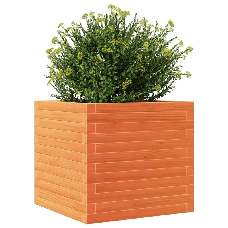 Jardinera Exterior Madera Maciza Pino Marrón Cera 50x50x46 Cm