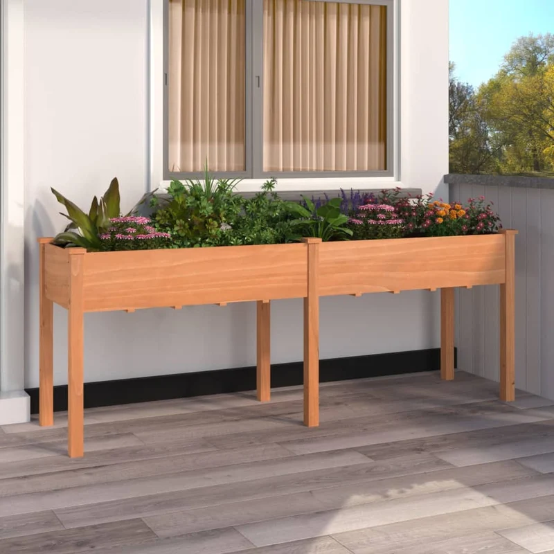 Jardinera Con Forro Madera Maciza De Abeto Marrón 203x53x76 Cm