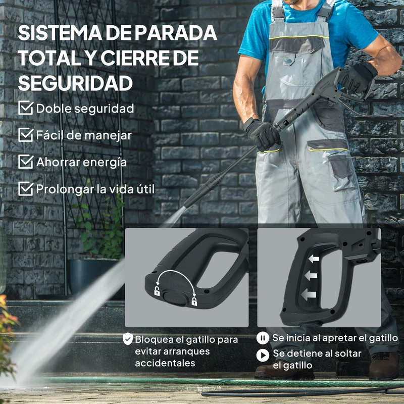Outsunny Hidrolimpiadora De Alta Presión 1800w Caudal 420 L/h Presión 150 Bar