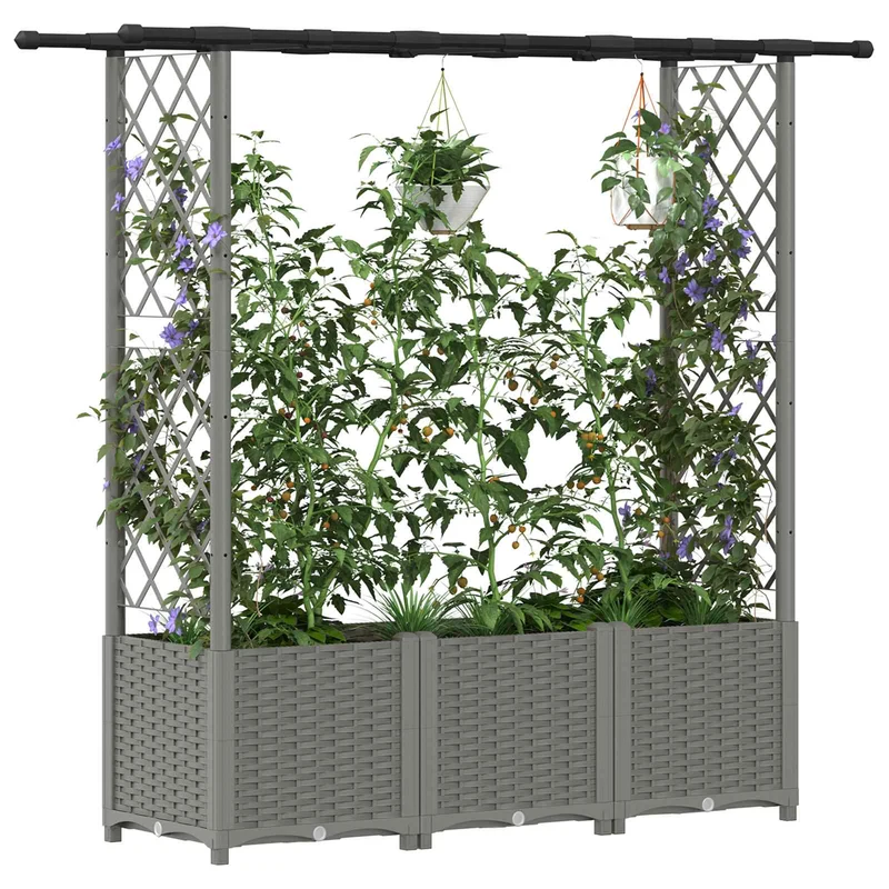 Cama Elevada Con Trellis Y Techo Gris Claro 162,5 X 40 X 136 Cm