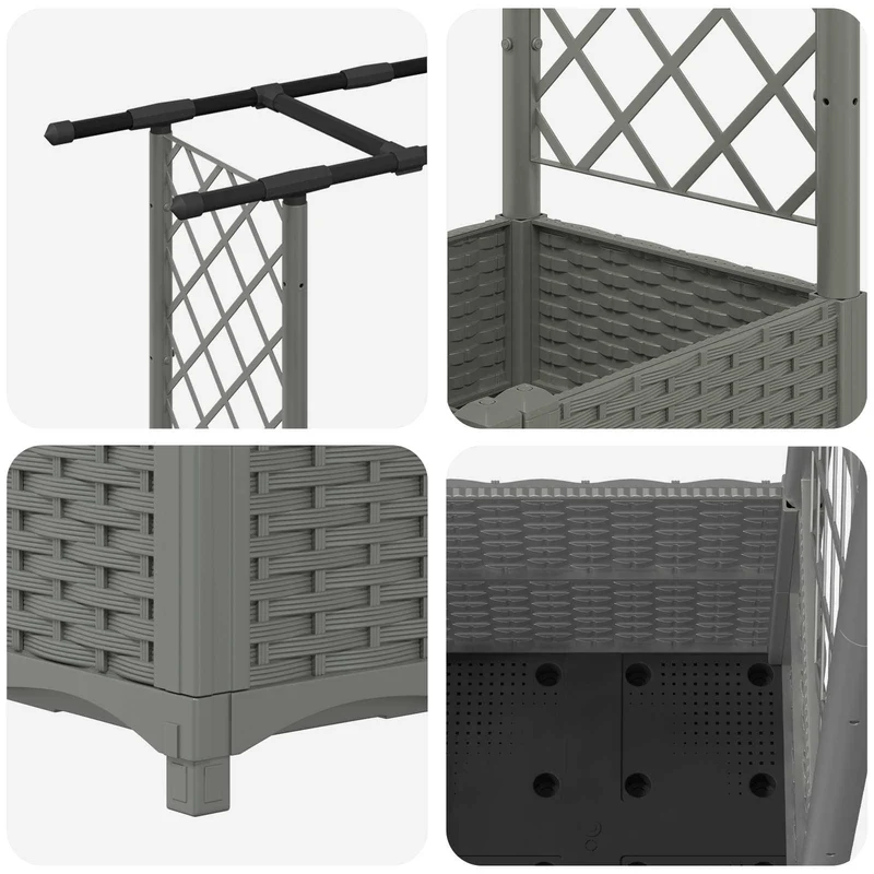 Cama Elevada Con Trellis Y Techo Gris Claro 162,5 X 40 X 136 Cm
