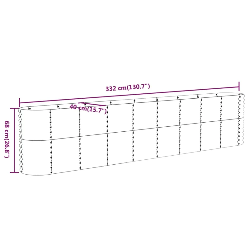 Jardinera Arriate Acero Galvanizado Gris 332x40x68 Cm