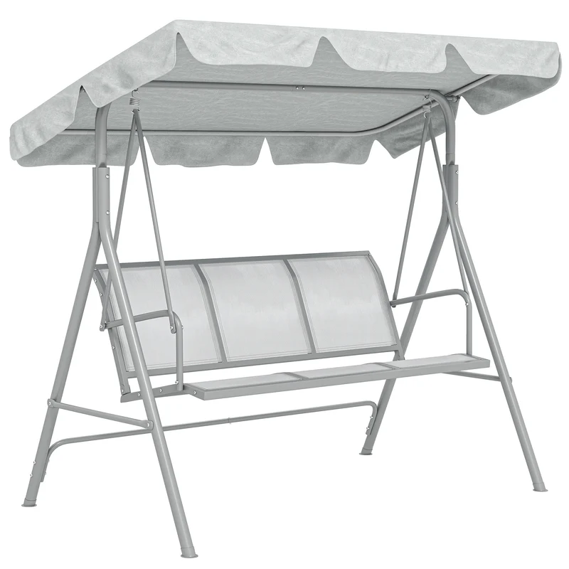Outsunny Columpio Balancín Jardín De 3 Plazas Con Toldo Ajustable Terraza Gris