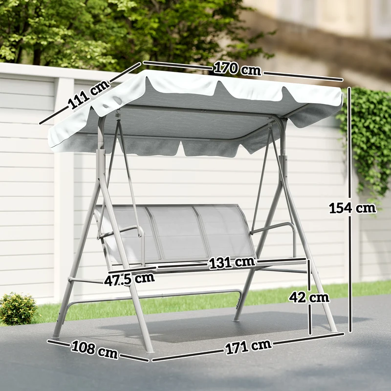 Outsunny Columpio Balancín Jardín De 3 Plazas Con Toldo Ajustable Terraza Gris