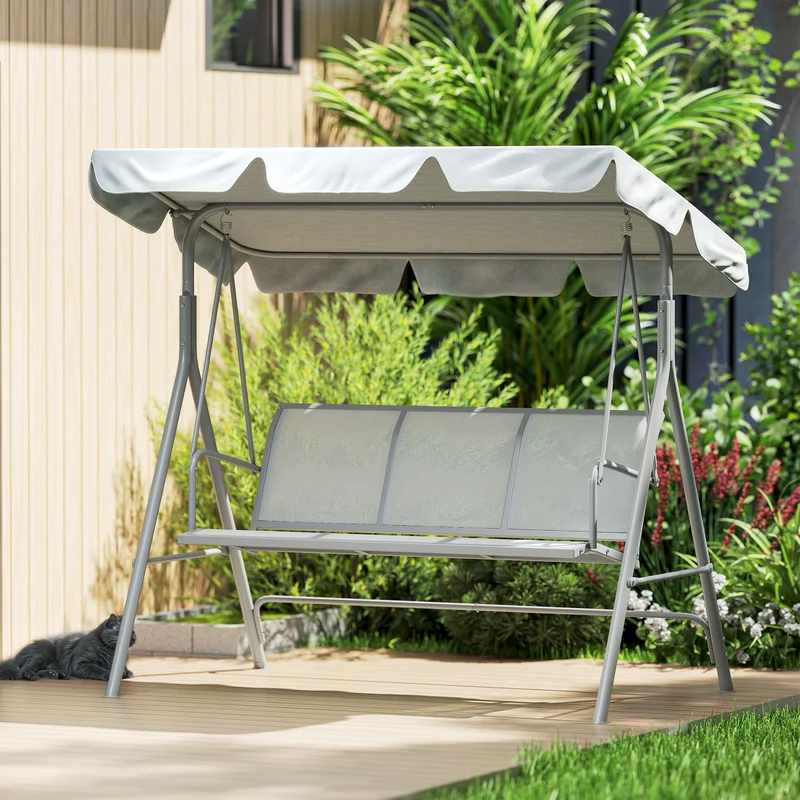 Outsunny Columpio Balancín Jardín De 3 Plazas Con Toldo Ajustable Terraza Gris