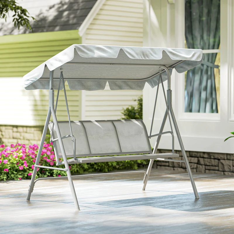 Outsunny Columpio Balancín Jardín De 3 Plazas Con Toldo Ajustable Terraza Gris