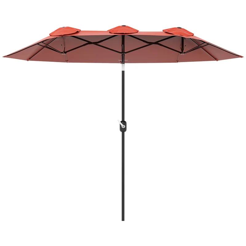 Outsunny Sombrilla Doble 295x152x222 Cm Con Inclinación De 45° Manivela Rojo