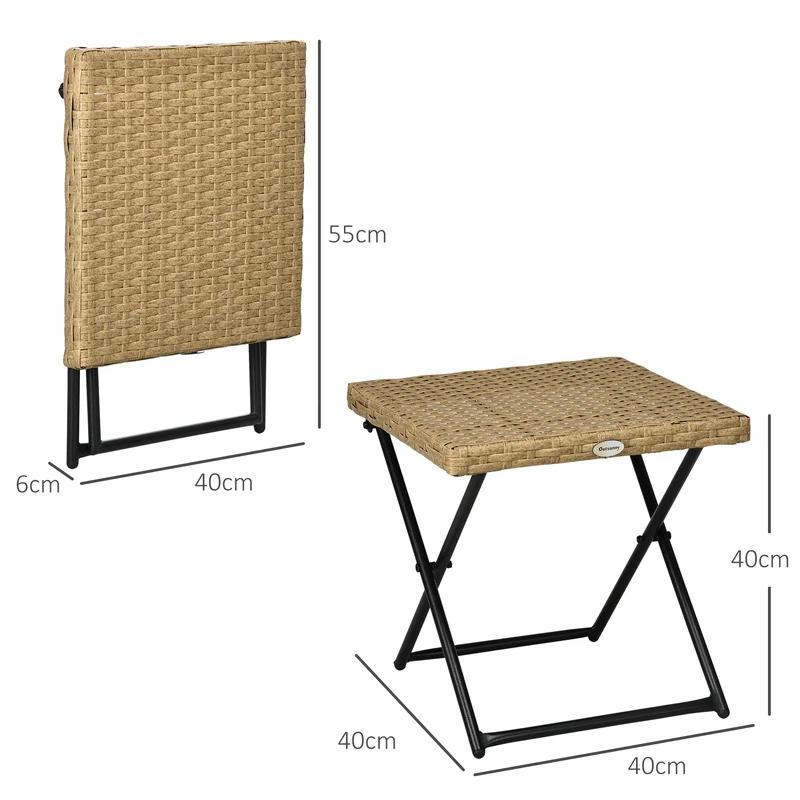 Outsunny Mesa De Jardín De Ratán Sintético Plegable 40x40x40 Cm Natural