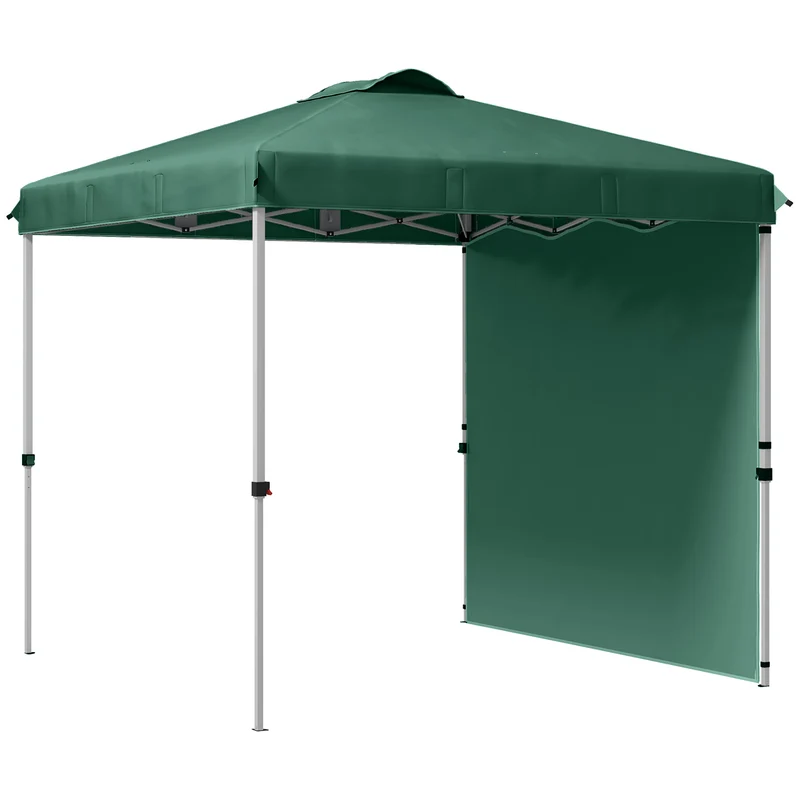 Outsunny Carpa Plegable 2,5x2,5 M Con 1 Pared Lateral Altura Ajustable Verde