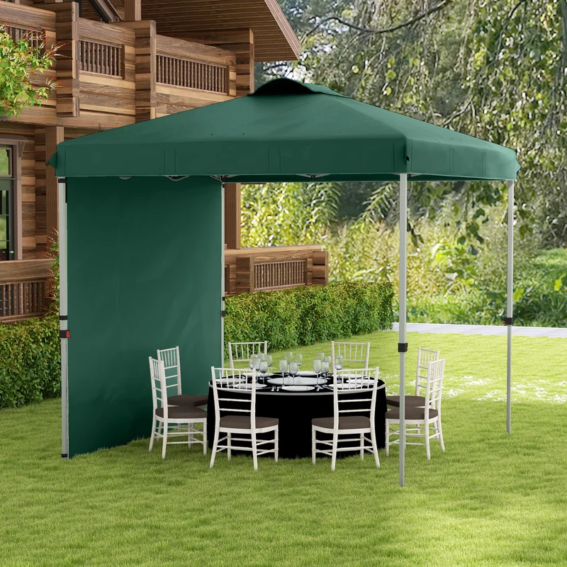 Outsunny Carpa Plegable 2,5x2,5 M Con 1 Pared Lateral Altura Ajustable Verde