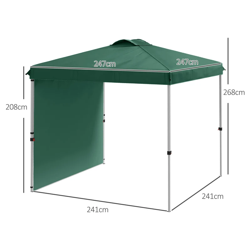 Outsunny Carpa Plegable 2,5x2,5 M Con 1 Pared Lateral Altura Ajustable Verde