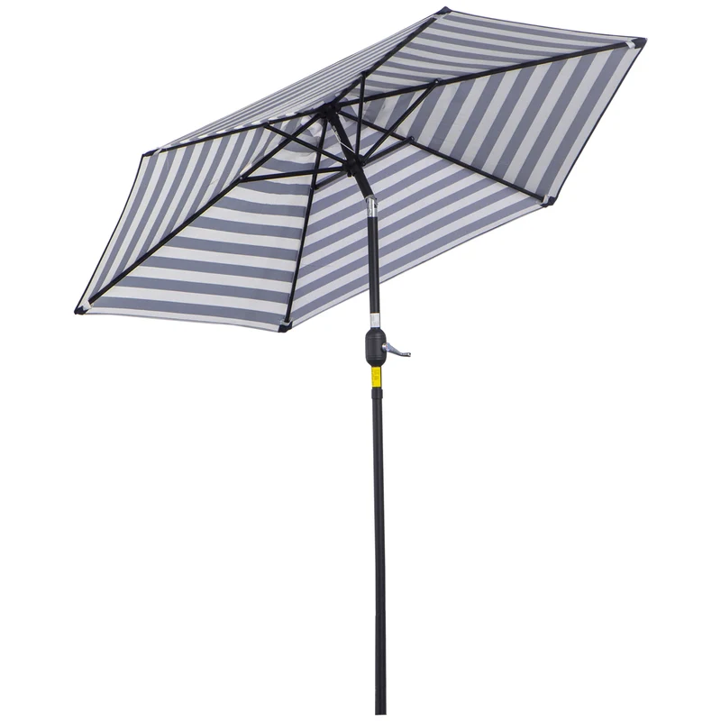 Outsunny Sombrilla Terraza Exterior Ø230 Cm Con Ángulo Ajustable Azul Y Blanco
