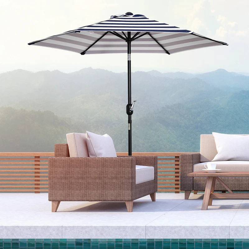 Outsunny Sombrilla Terraza Exterior Ø230 Cm Con Ángulo Ajustable Azul Y Blanco
