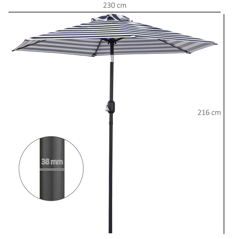 Outsunny Sombrilla Terraza Exterior Ø230 Cm Con Ángulo Ajustable Azul Y Blanco