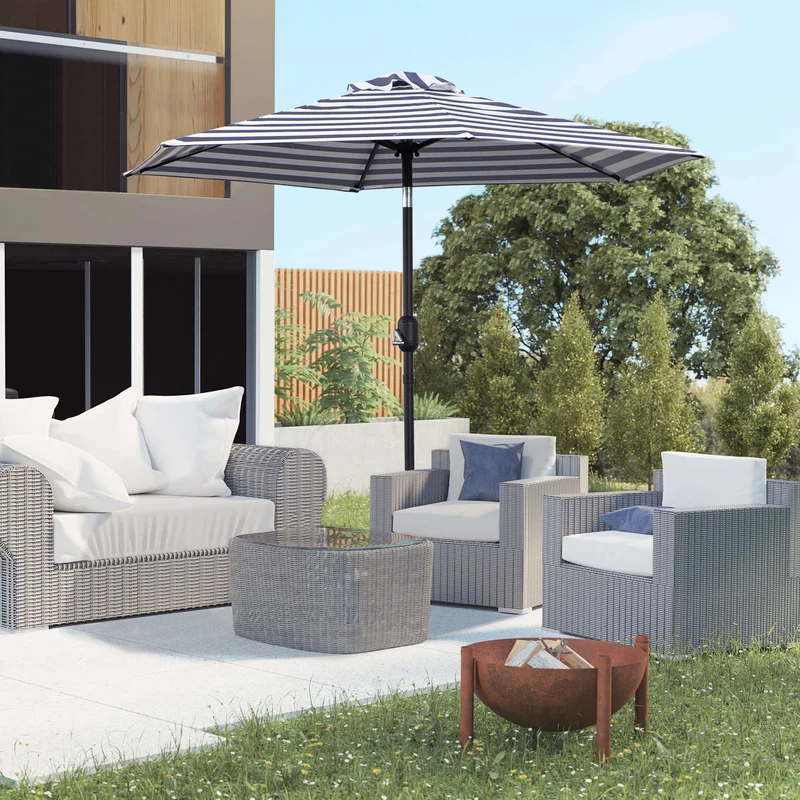 Outsunny Sombrilla Terraza Exterior Ø230 Cm Con Ángulo Ajustable Azul Y Blanco