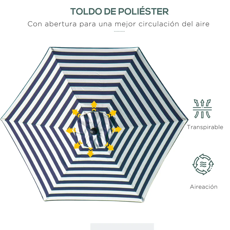 Outsunny Sombrilla Terraza Exterior Ø230 Cm Con Ángulo Ajustable Azul Y Blanco