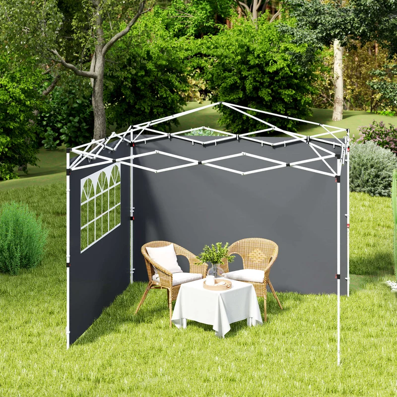 Outsunny Paredes Laterales Para Carpa De 2 Paneles 300x200 Cm Con Ventana Gris