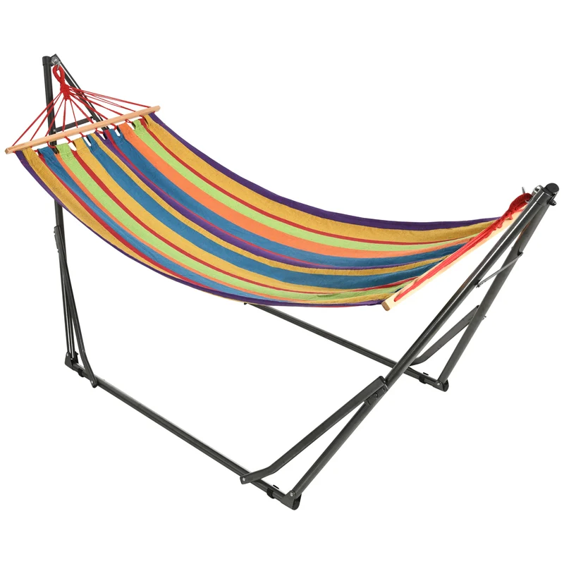 Outsunny Hamaca Con Soporte Plegable 2 En 1 Tendedero Con Barra 270x100x94 Cm