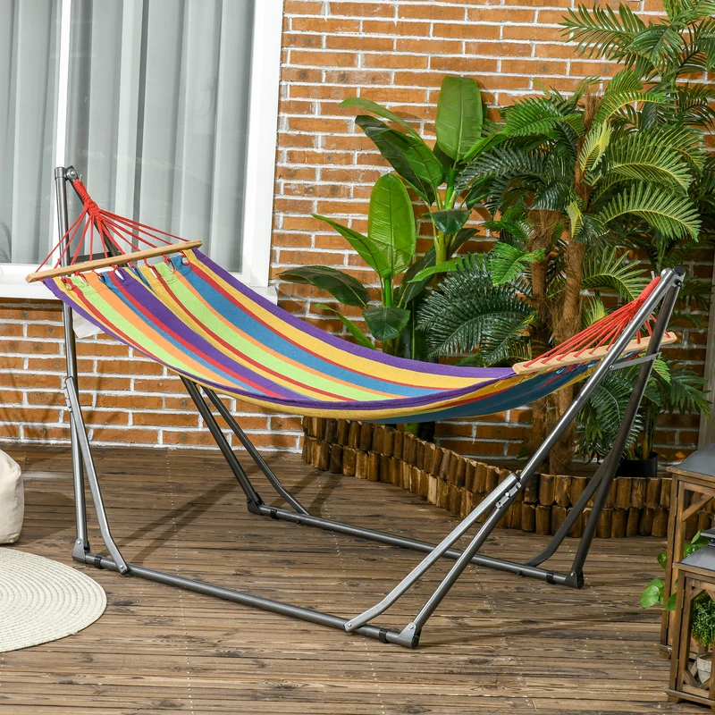 Outsunny Hamaca Con Soporte Plegable 2 En 1 Tendedero Con Barra 270x100x94 Cm