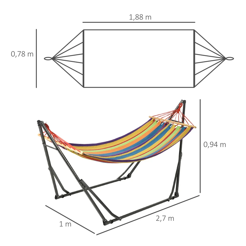 Outsunny Hamaca Con Soporte Plegable 2 En 1 Tendedero Con Barra 270x100x94 Cm
