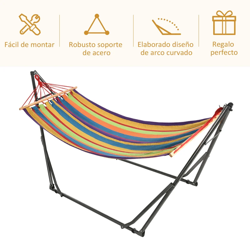 Outsunny Hamaca Con Soporte Plegable 2 En 1 Tendedero Con Barra 270x100x94 Cm