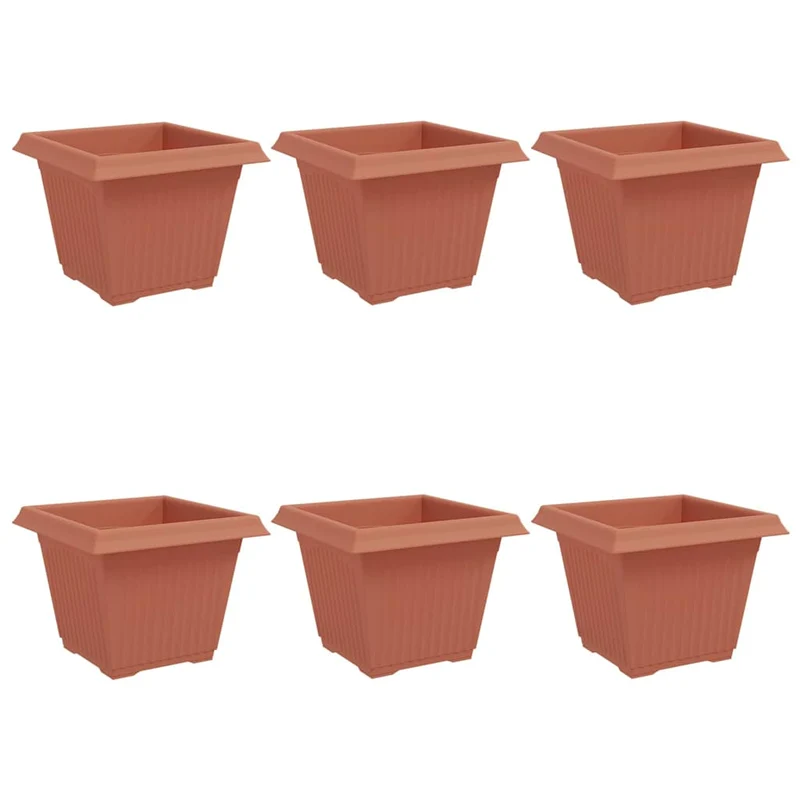 Maceta Cuadrada Para Flores 6 Uds. Rojo Ladrillo Plástico
