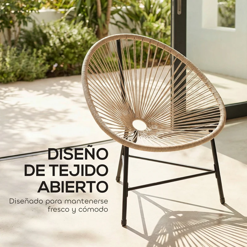 Outsunny Conjunto De 2 Sillas Acapulco De Jardín De Ratán Sintético Natural