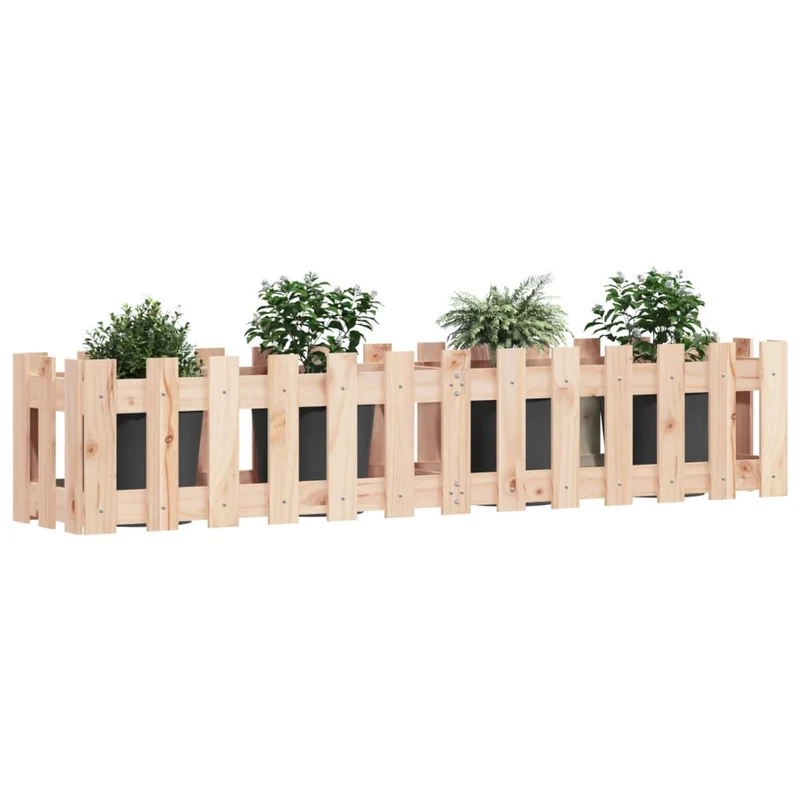 Arriate Elevado Jardín Con Valla Madera Maciza Pino 150x30x30cm
