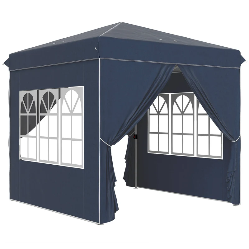 Outsunny Carpa Plegable Pop-up 2,5x2,5 M Con 4 Paredes Laterales Anti-uv Azul