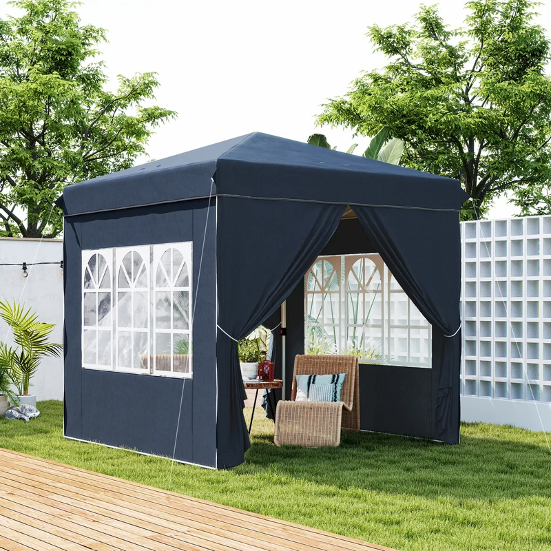 Outsunny Carpa Plegable Pop-up 2,5x2,5 M Con 4 Paredes Laterales Anti-uv Azul
