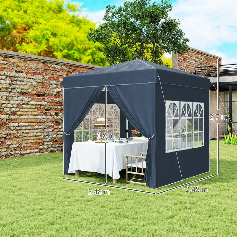 Outsunny Carpa Plegable Pop-up 2,5x2,5 M Con 4 Paredes Laterales Anti-uv Azul