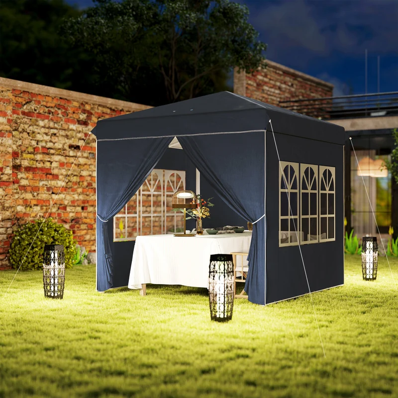 Outsunny Carpa Plegable Pop-up 2,5x2,5 M Con 4 Paredes Laterales Anti-uv Azul