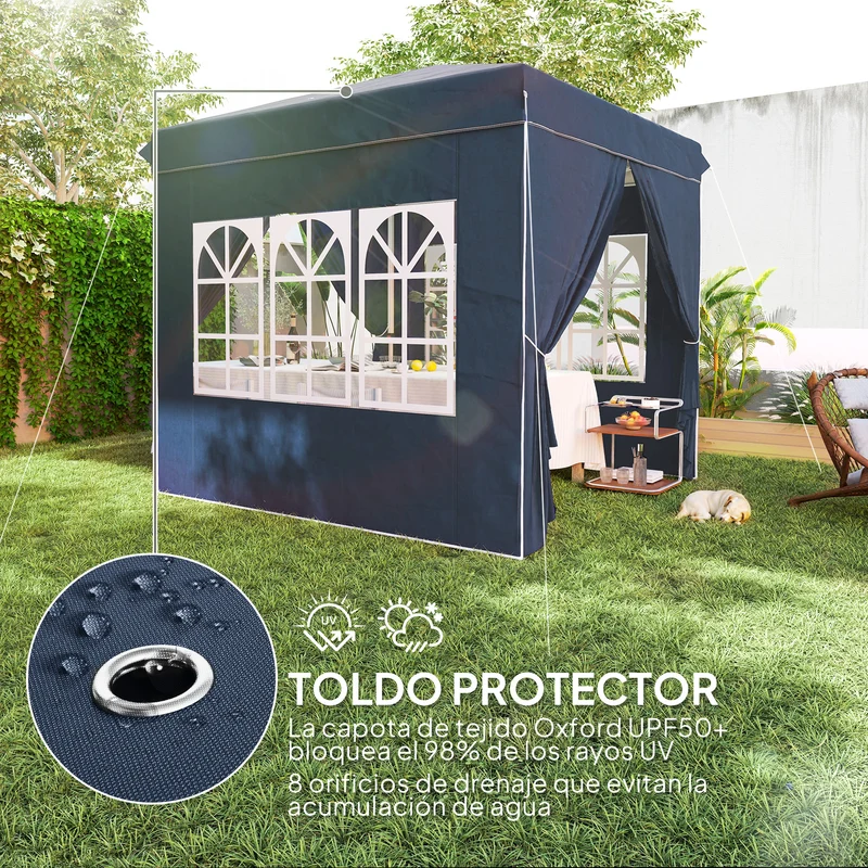 Outsunny Carpa Plegable Pop-up 2,5x2,5 M Con 4 Paredes Laterales Anti-uv Azul