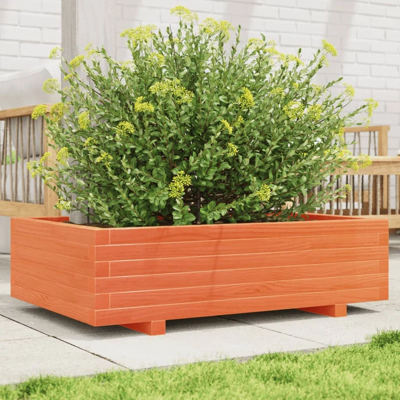 Jardinera De Madera Maciza De Pino Marrón Cera 90x60x26,5 Cm