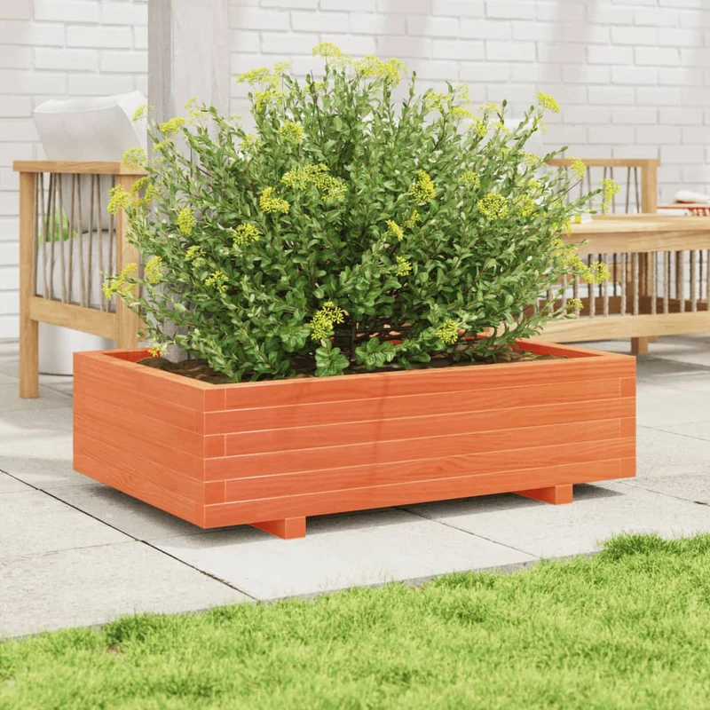Jardinera De Madera Maciza De Pino Marrón Cera 90x60x26,5 Cm