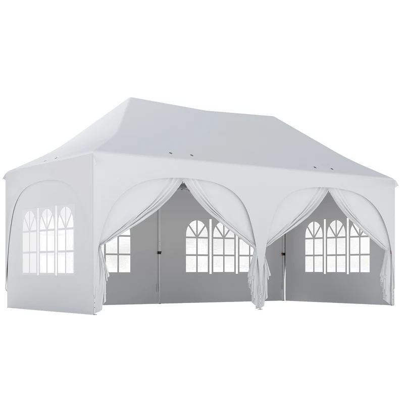 Outsunny Carpa Plegable 6x3 M Con Altura Ajustable 6 Laterales Extraíbles Gris