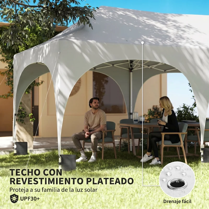 Outsunny Carpa Plegable 6x3 M Con Altura Ajustable 6 Laterales Extraíbles Gris