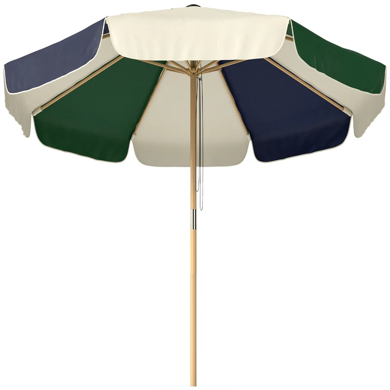 Outsunny Sombrilla Terraza Exterior Ø2,3 M Marco Efecto Madera Polea Con Cuerda